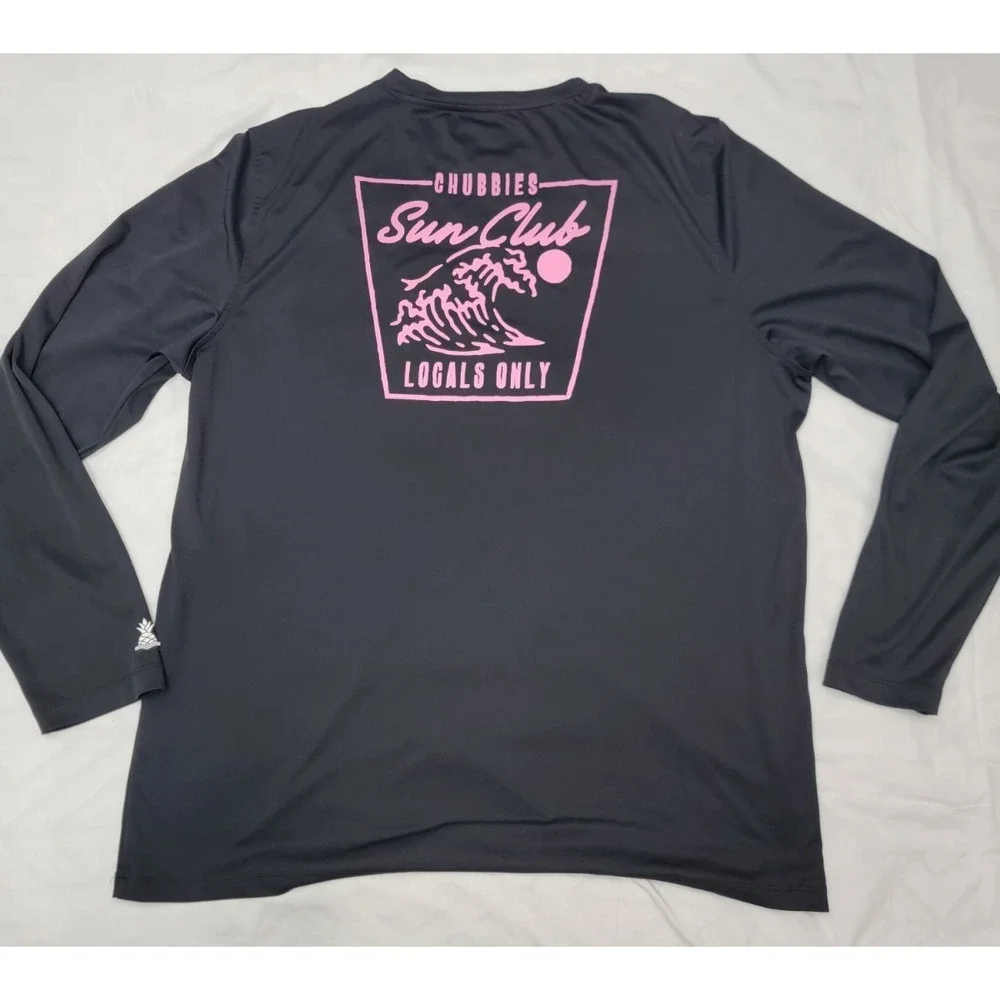Chubbies Long Sleeve Black Swim Shirt UPF 50 Mens Size XL Sun Club Locals Only